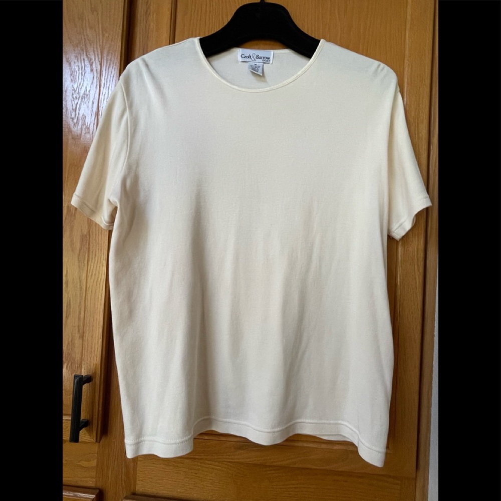 Croft & Barrow Sport Soft Knit Cream Short Sleeve Classic Tee Shirt Sz  M